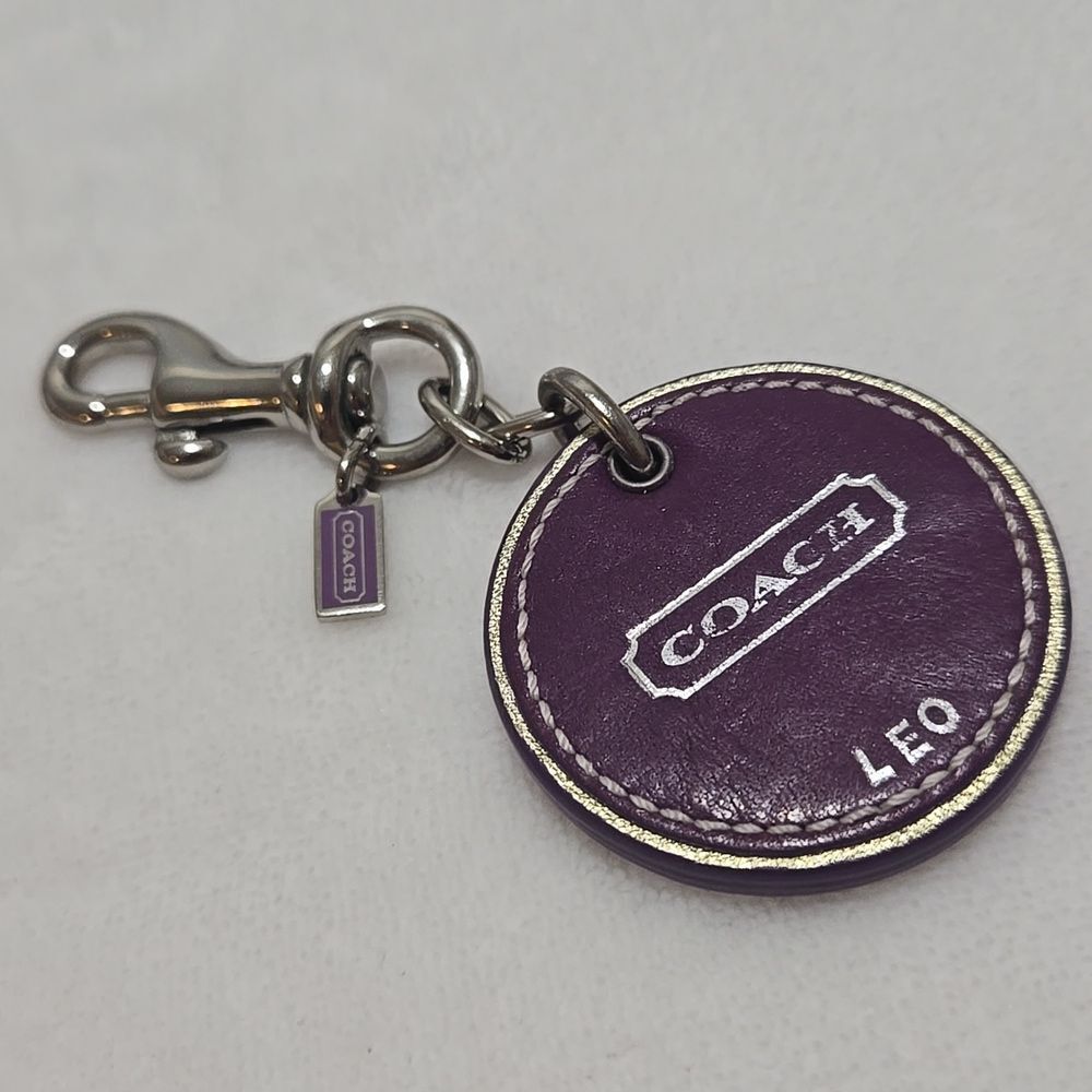 Vintage Coach LEO Zodiac Purple Leather Keychain Clip Charm - Picture 1 of 6